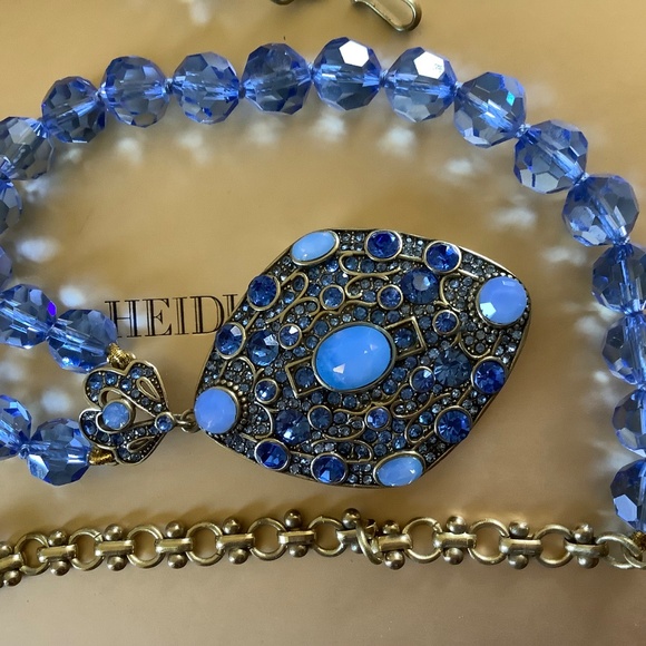 Heidi Daus Set Crystal Blue Locket Necklace & Earrings - Picture 12 of 15